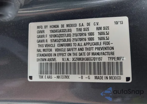 2014 Honda Cr-V Lx from USA, damaged, VIN 3CZRM3H38EG701197
